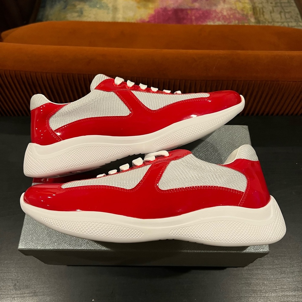 Prada Red and White Athletic Shoes